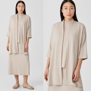 Eileen Fisher Ribbed Organic Cotton Blend Jacket In Chalk Light Tan Sz 2X $228
